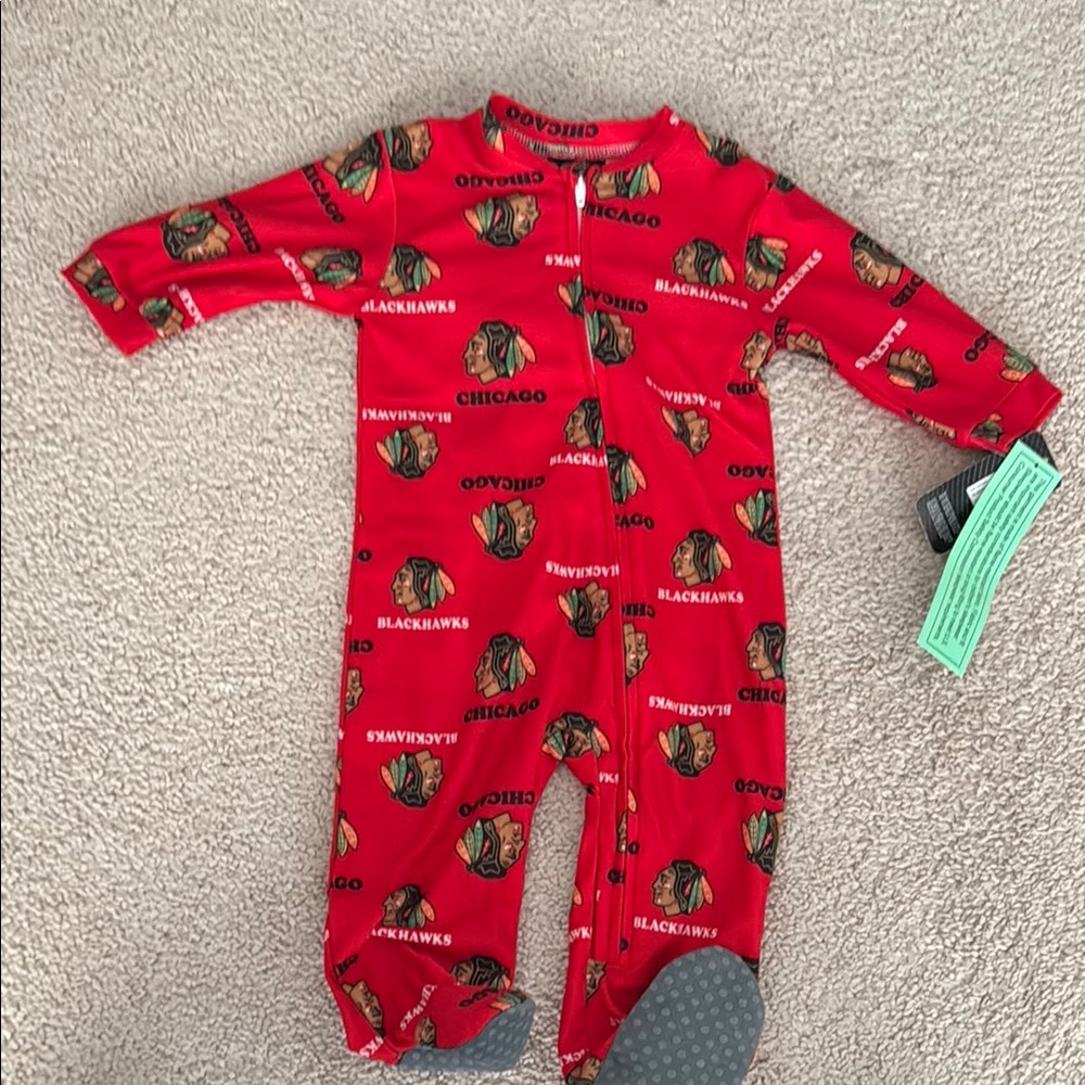 NWT- Chicago Blackhawks fleece footed zip up 12M